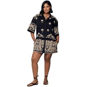 Maeve by Anthropologie Embroidered Collared Shirt Mini Dress Black/Cream – XXS